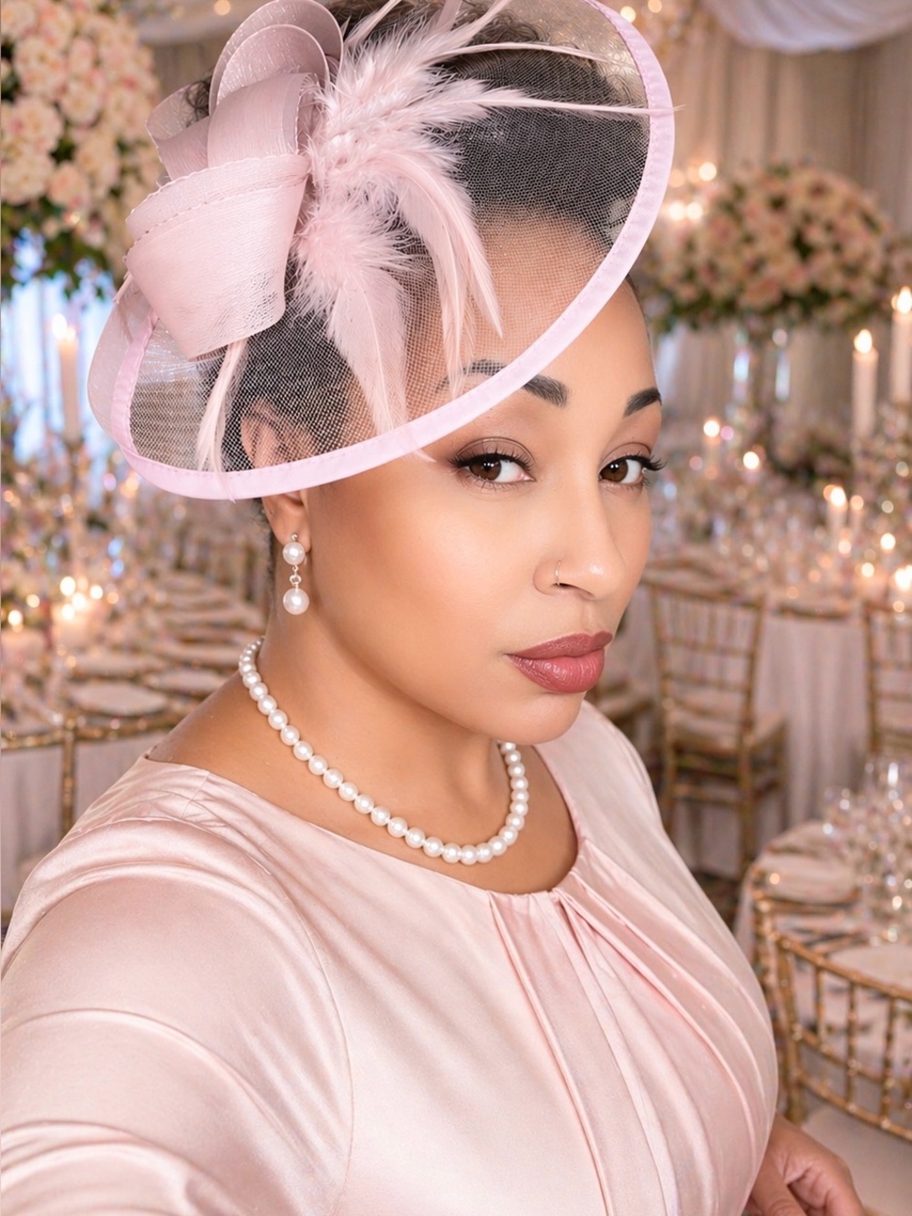 Elegant Pink Feathered Fascinator Hat for Women